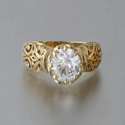 Gold-Tone White Crystal Ring