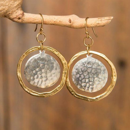 Vintage Rounded Gold-Tone and Silver Earrings