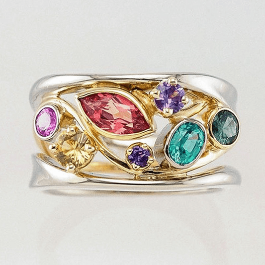 Vintage Multicolor Gold-Tone and Silver Ring