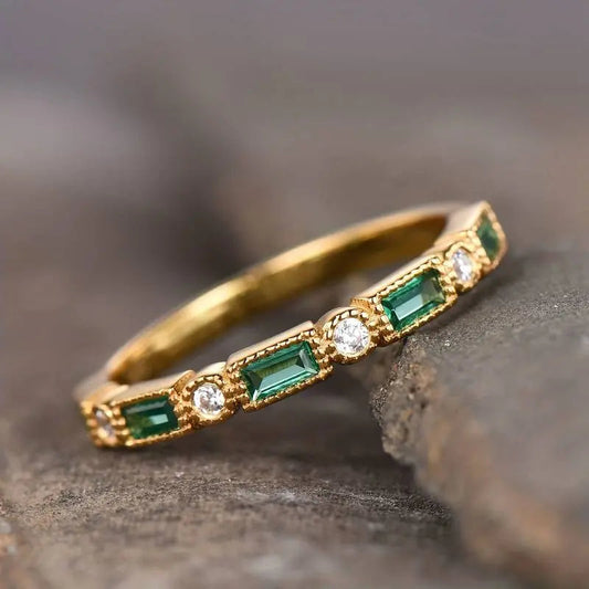 Vintage Gold-Tone Ring with Green Zirconia