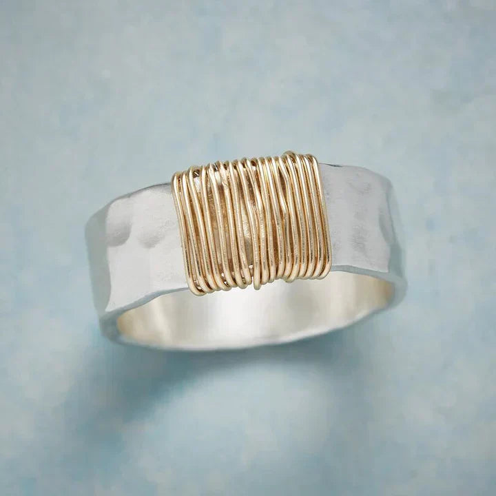 Vintage Silver Gold-Tone Thread Ring