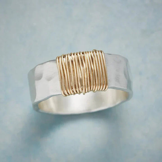 Vintage Silver Gold-Tone Thread Ring