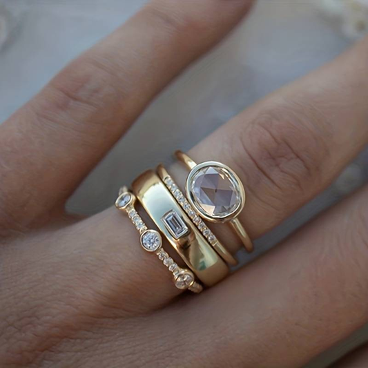 Set Gold-Tone Rings with Zirconia Accents