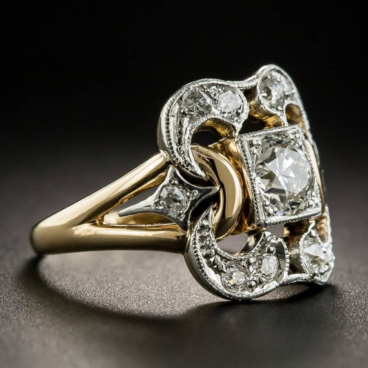 Vintage Gold-Tone Ring with Zirconia Accents