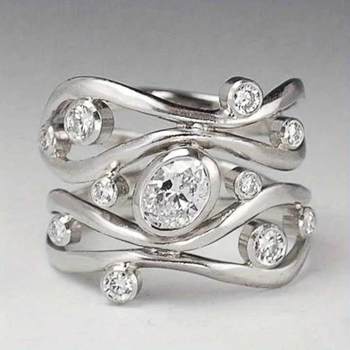 Vintage Irregular Silver Ring with Zirconias