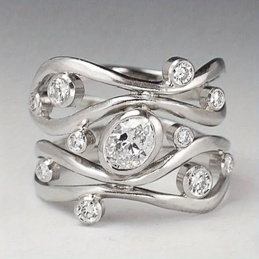 Vintage Irregular Silver Ring with Zirconias