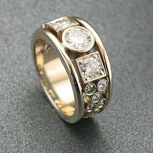 Vintage Gold-Tone Ring with Zirconia Accents