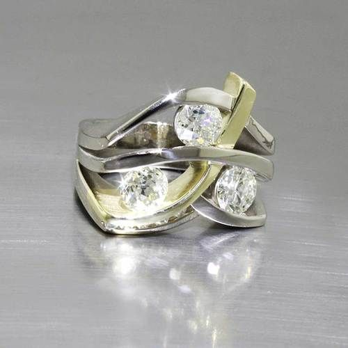 Vintage Gold-Tone and Silver Ring with Zirconia Accents
