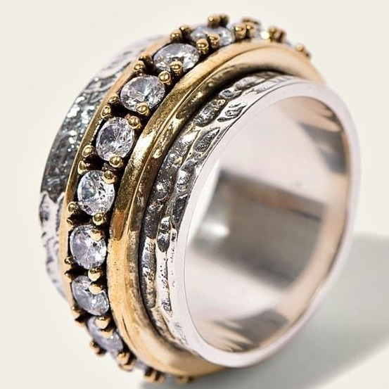 Vintage Gold-Tone and Silver Ring with Zirconia Accents