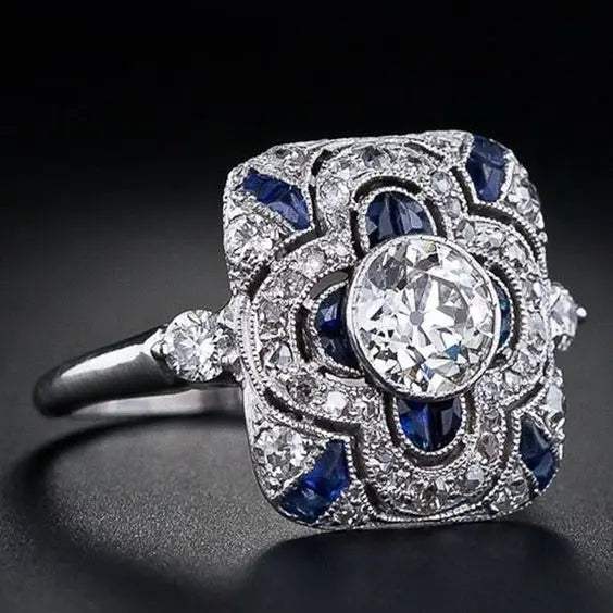 Vintage silver ring with blue zirconite
