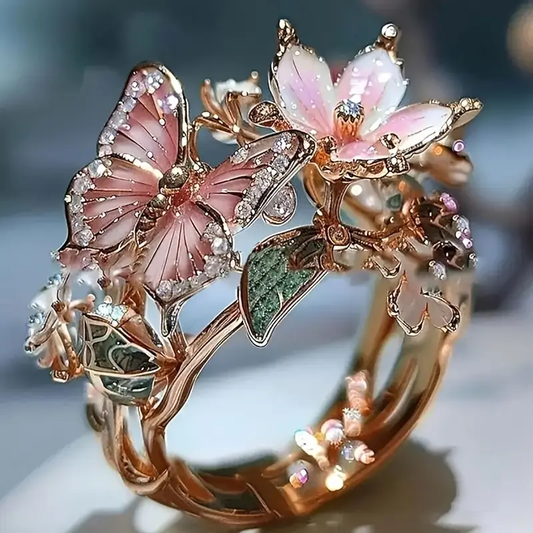 Bright nature butterfly zirconite ring