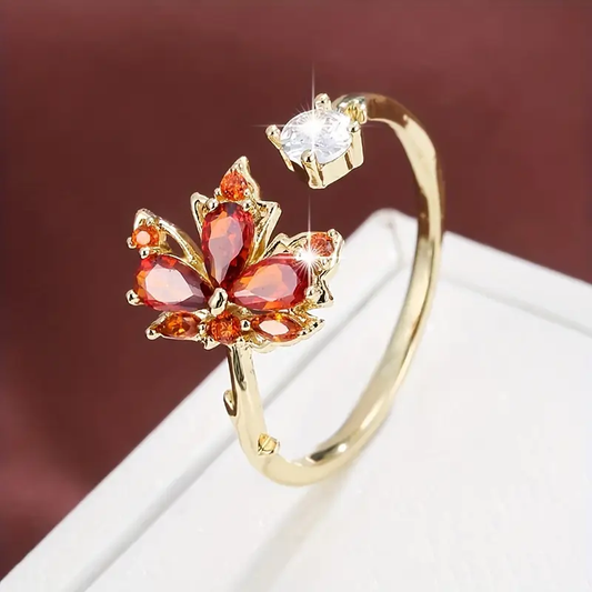 Open crystal leaf ring