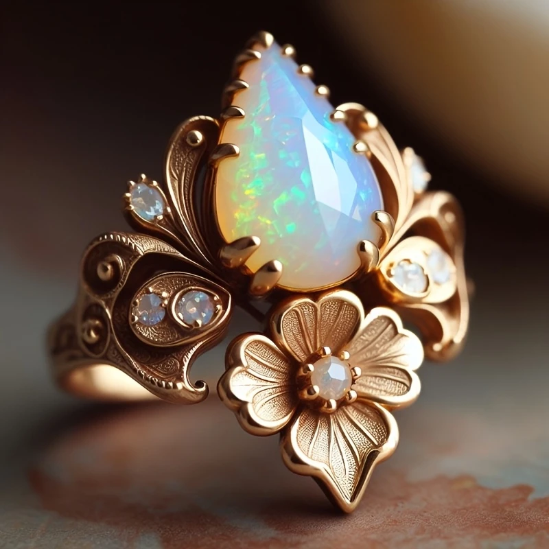 Exotic Gold-Tone Opal Ring