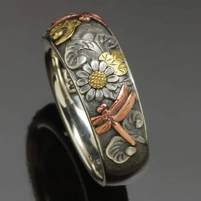 Silver floral ring