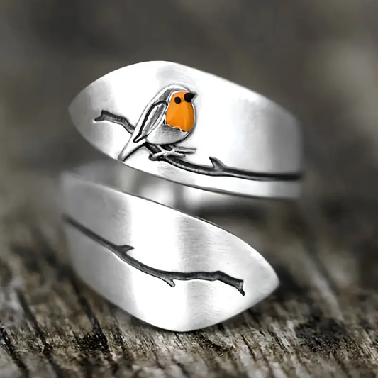 Adjustable silver bird ring