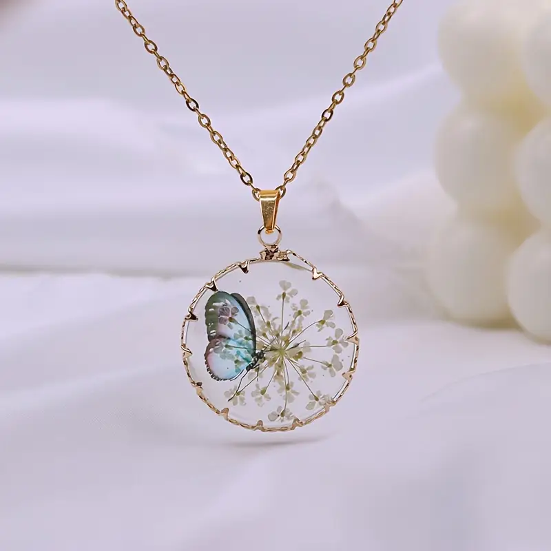 Floral Gold-Tone Necklace with Butterfly