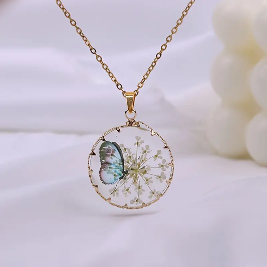 Floral Gold-Tone Necklace with Butterfly