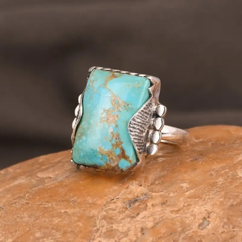 Blue natural stone ring in silver