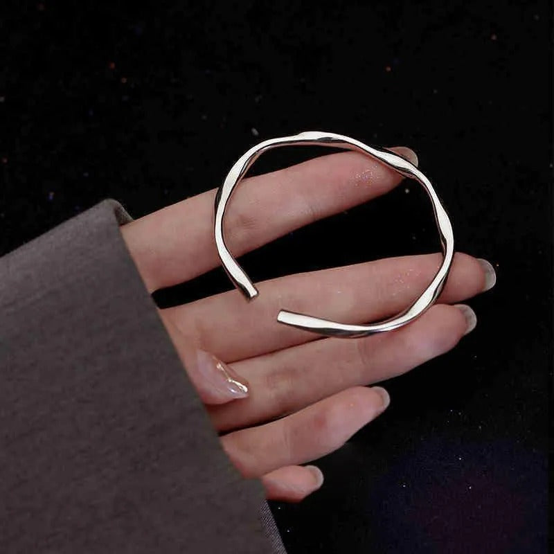 Adjustable thick 925 silver irregular shape bracelet