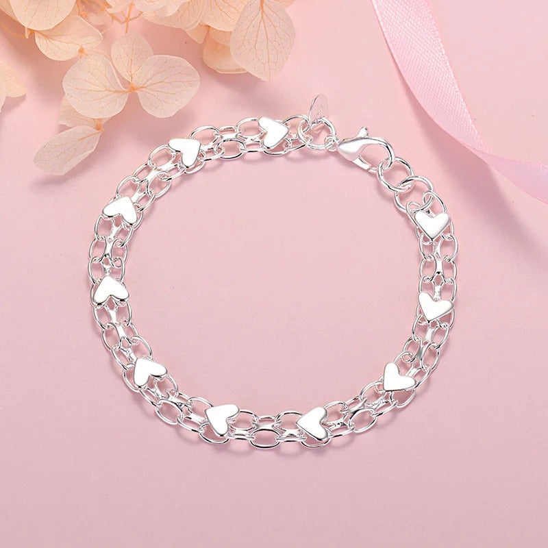 925 silver bracelet in chain and hearts shape