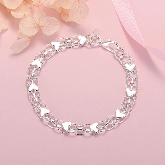 925 silver bracelet in chain and hearts shape