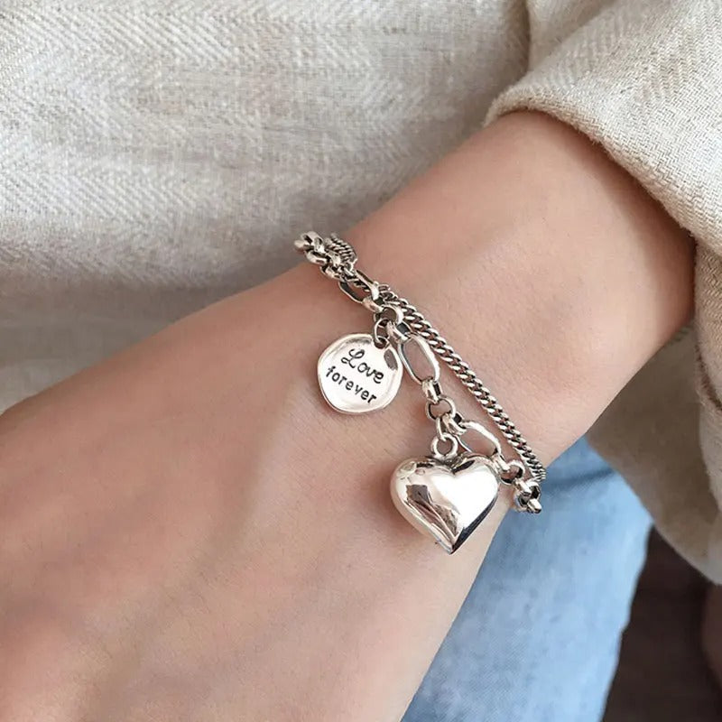 925 silver bracelet with "Love Forever" engraving + 2 free charms