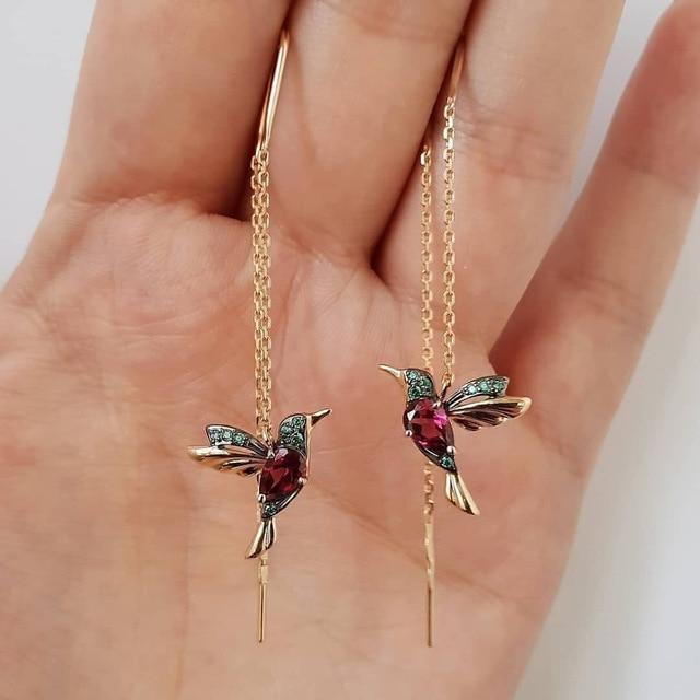 Hummingbird Earrings in Enamel and Zirconias